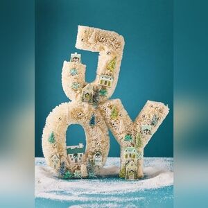 Anthropologie Festive Sisal Light-Up Diorama Christmas JOY